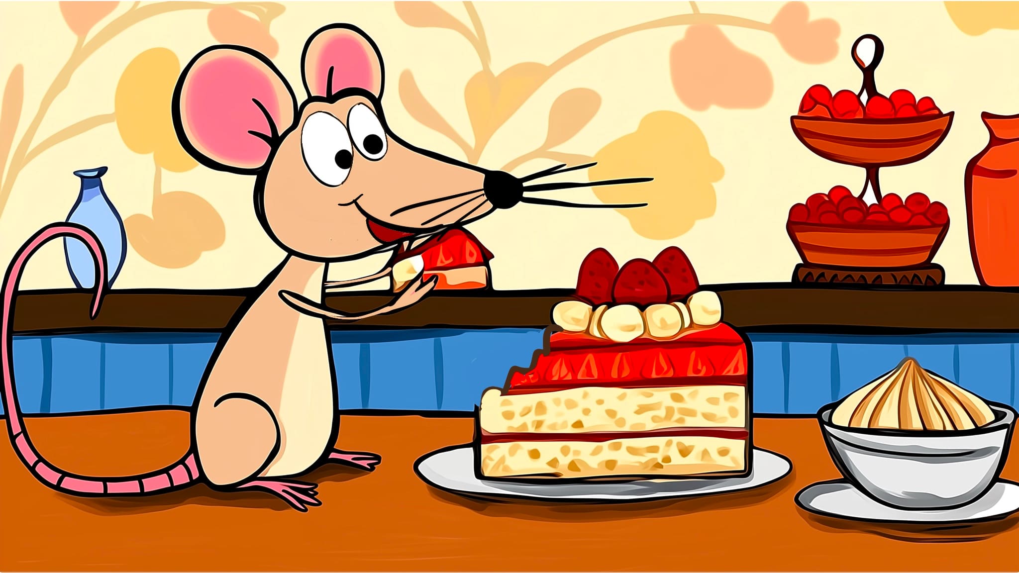 A mouse loves to tuck into cake