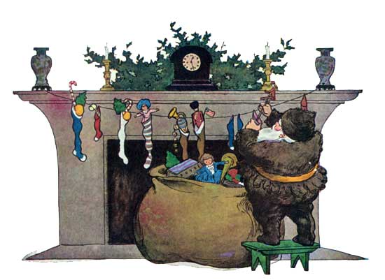 hanging toys on Christmas mantle piece