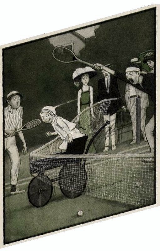 Two Chappies at a tennis meet Were battling fast and hard—