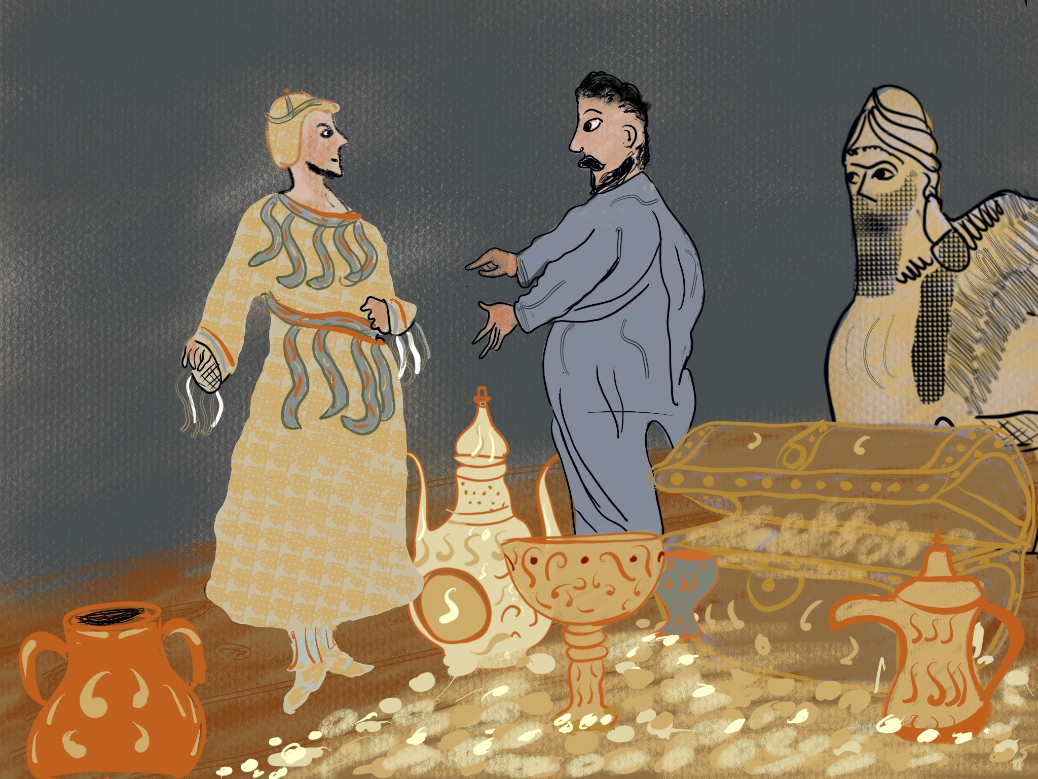 King Croesus meets Solon the wise in his treasury