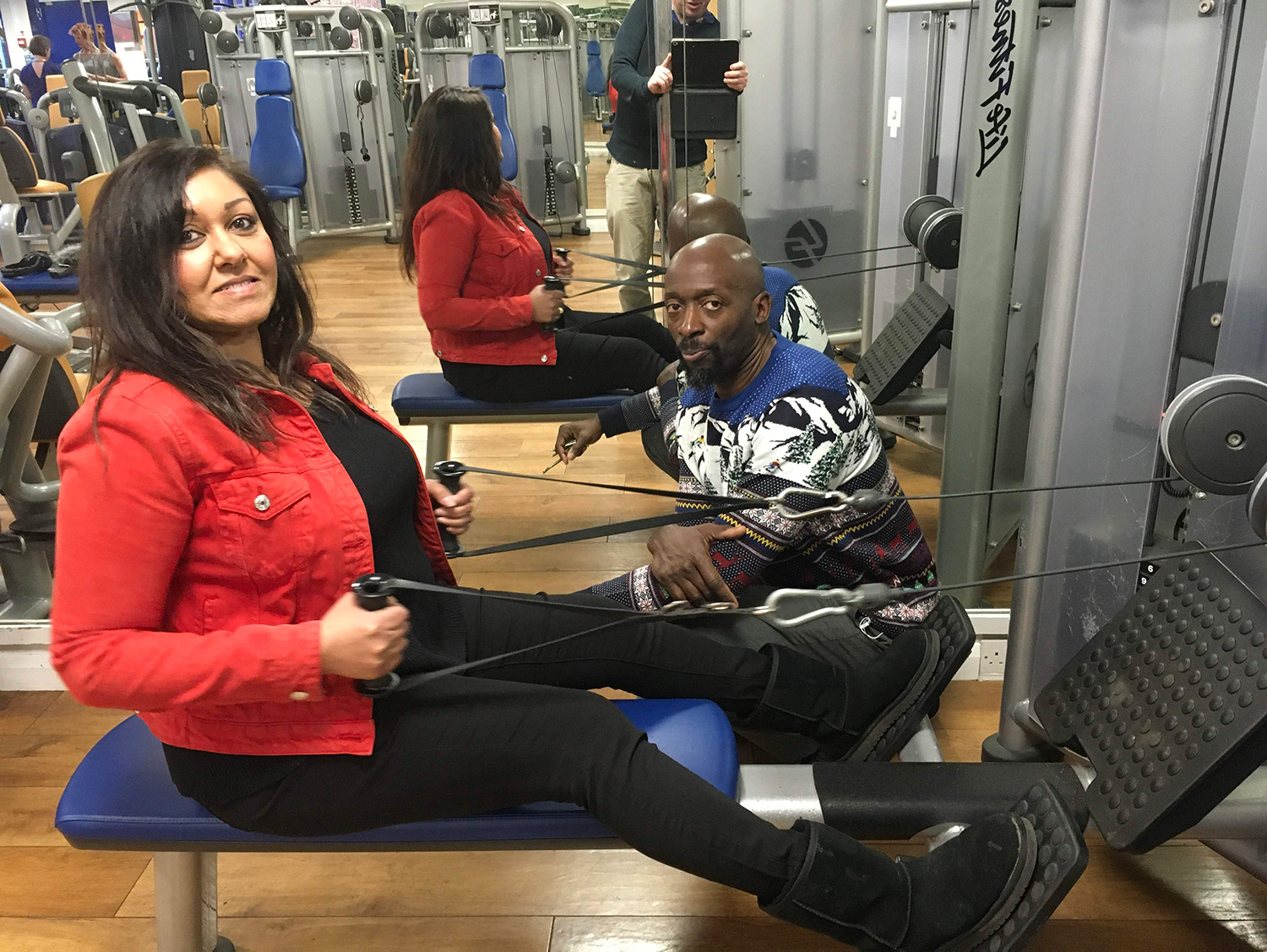 Jana on rowing machine at Colets fitness Thames Ditton near London