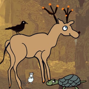A bird a deer and a tortoise