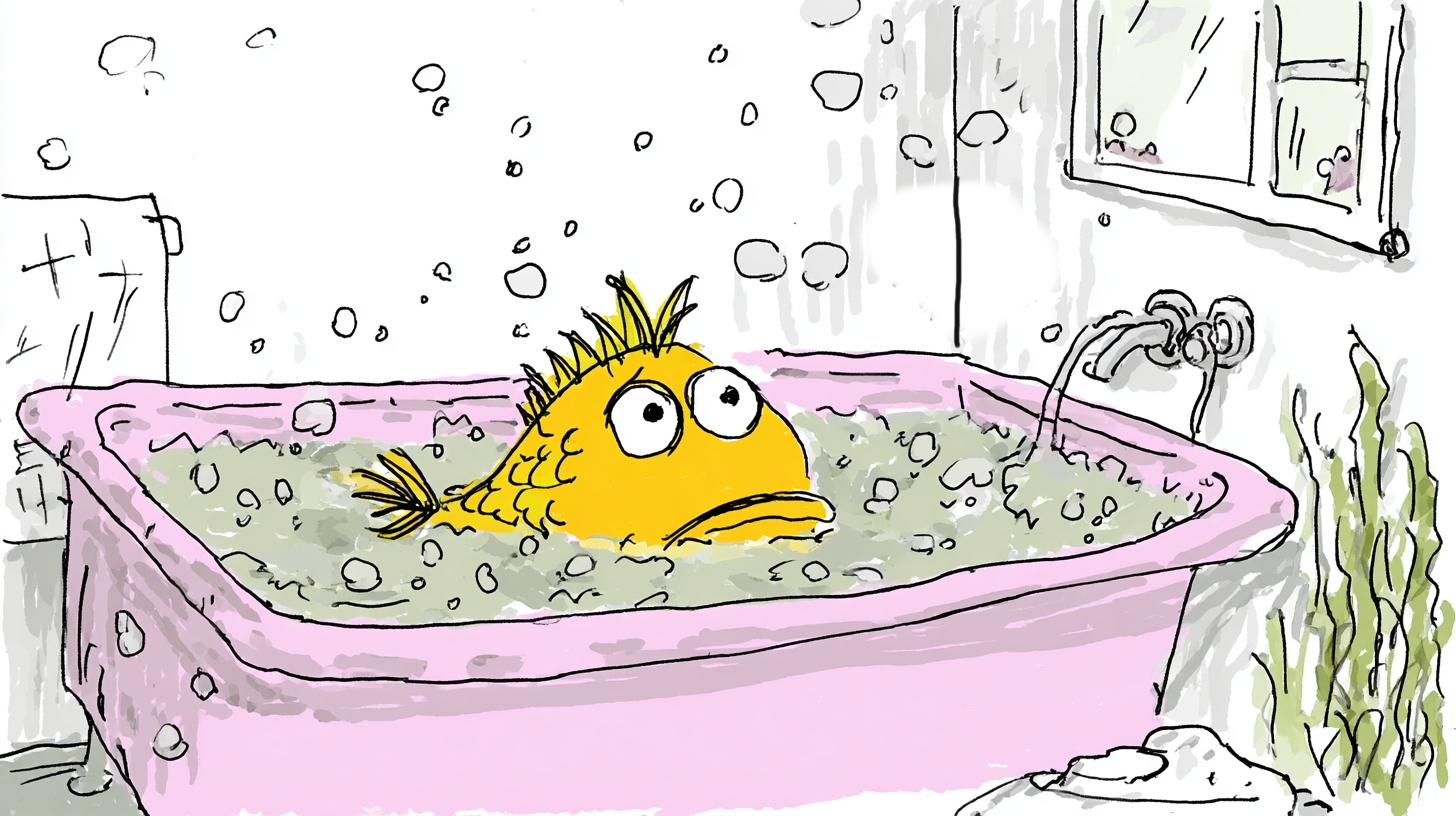 Grumpy fish in bath trub