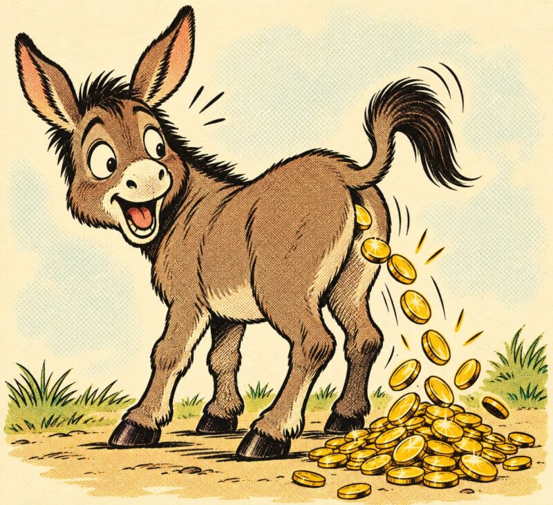 Donkey poops gold