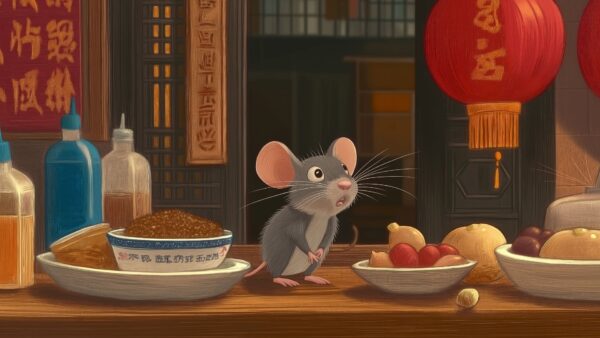 chinese restaurant with cute mouse at new year