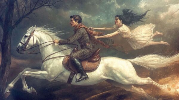 Scotch man on horse chased by witch
