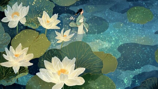 Korean woman emerges out of lotus flower