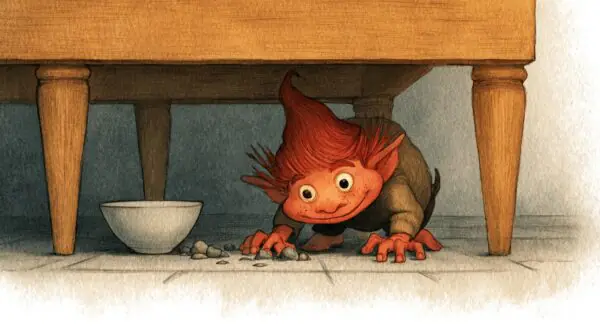 Stúfur looks for crumbs under the table christmas imp