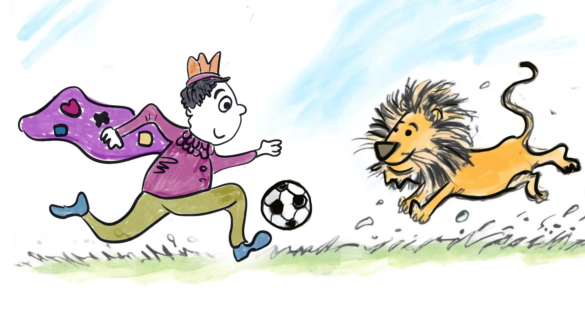 Bertie and Lion play football