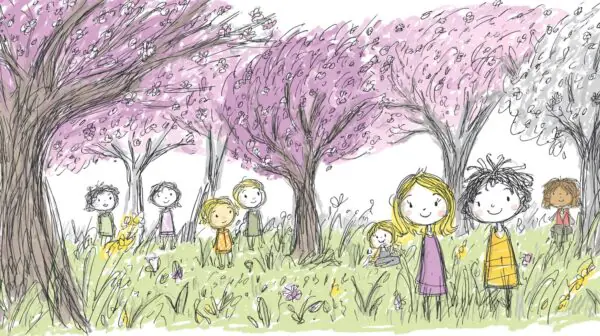 Children in lovely garden