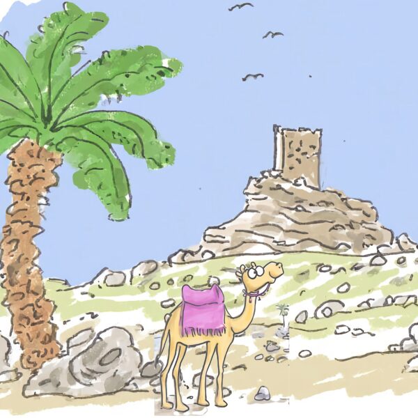 Palmyra ruins in Syrian desert and Camel