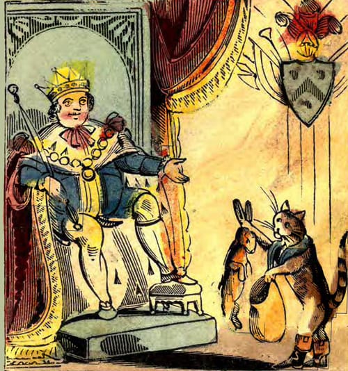 Puss in Boots presents gift to king