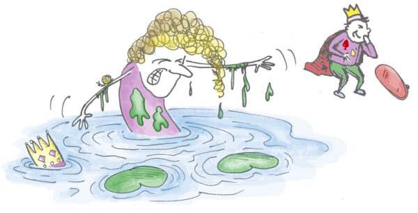 Queen in pond is cross