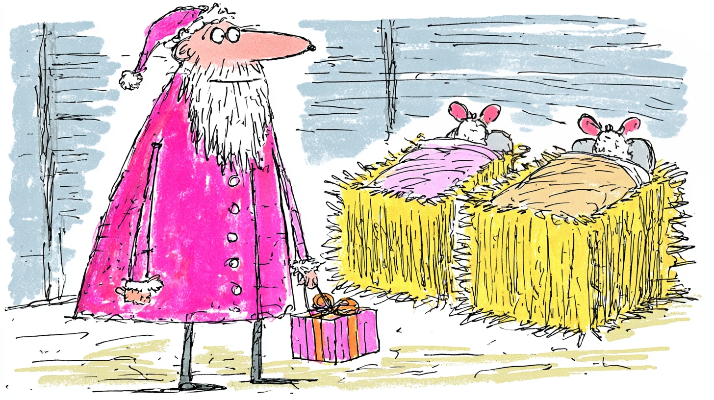 Santa and Mice in beds