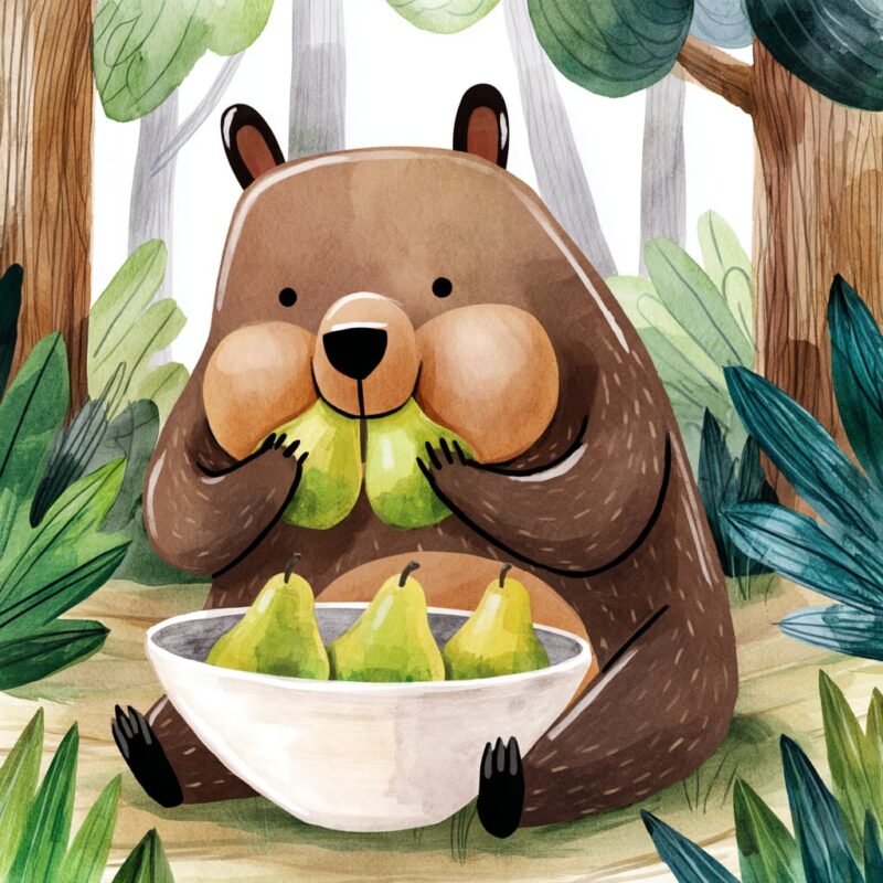 bear eats peaches