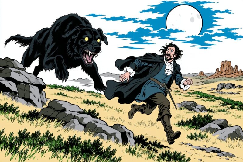 man chased by hound